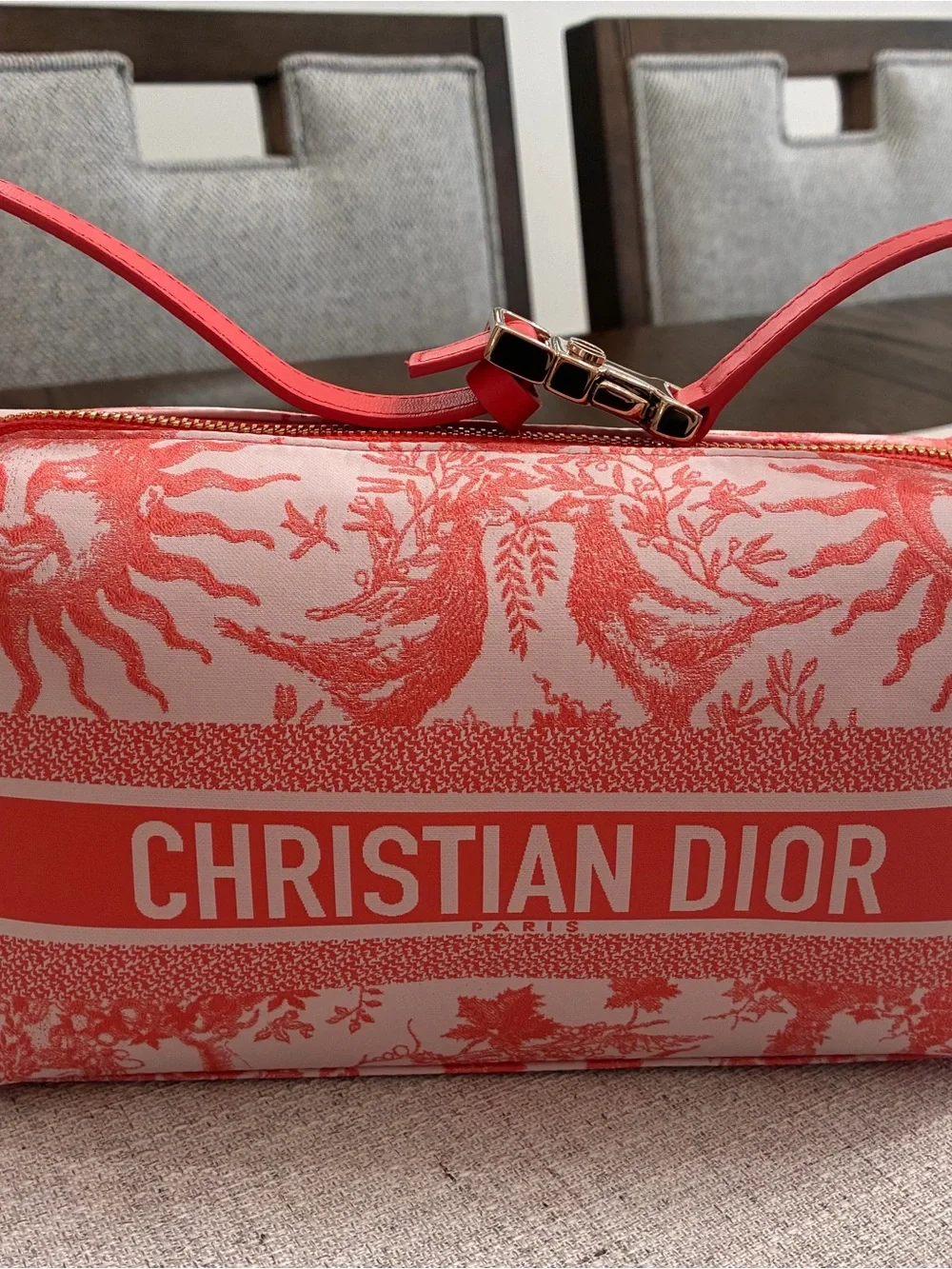 Dior Coral Toile Canvas Cosmetic Pouch/Bag